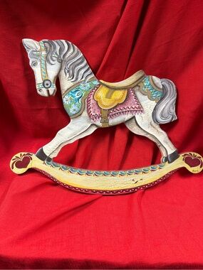 Vintage Decorative Painted Rocking Horse Wall Folk  Art Nursery Wall Hanging
